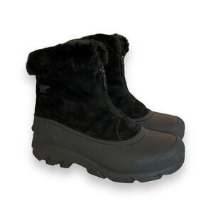 Sorel Snow Angel Zip Black Suede Leather Waterproof Faux Fur Insulated Boot 6